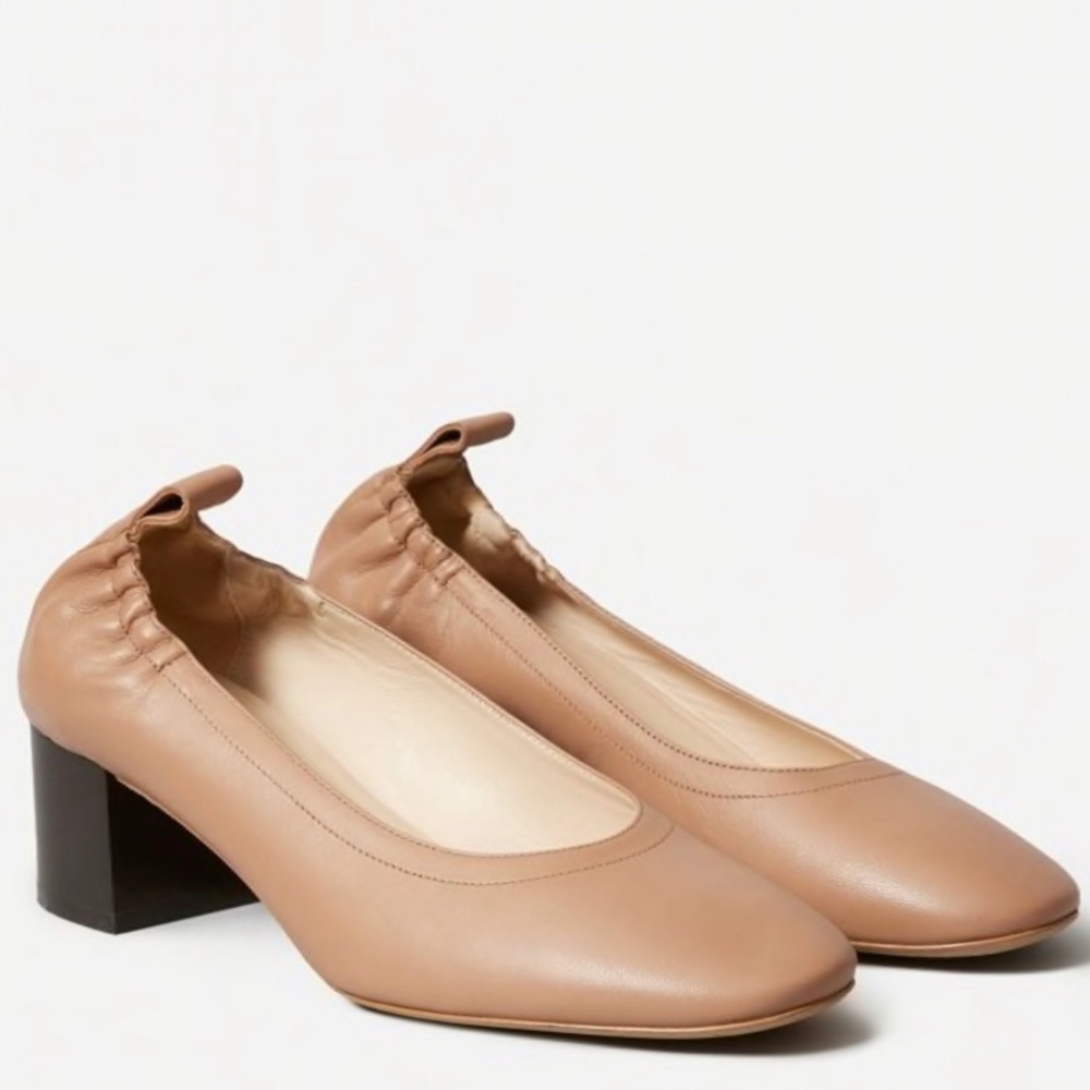 Everlane Day Pump Pecan Stack Heel Leather